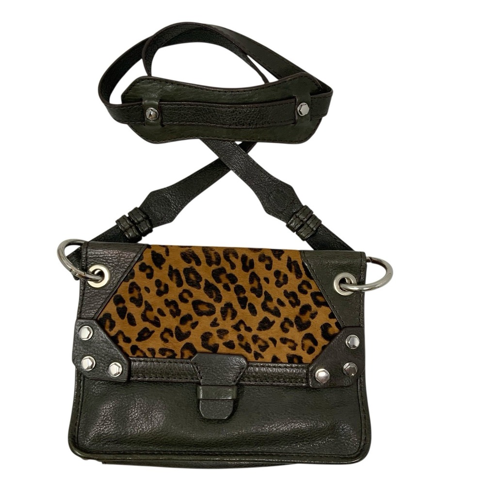 ORYANY Bella Leather Crossbody Purse Handbag Animal Silver Studs Studded Green